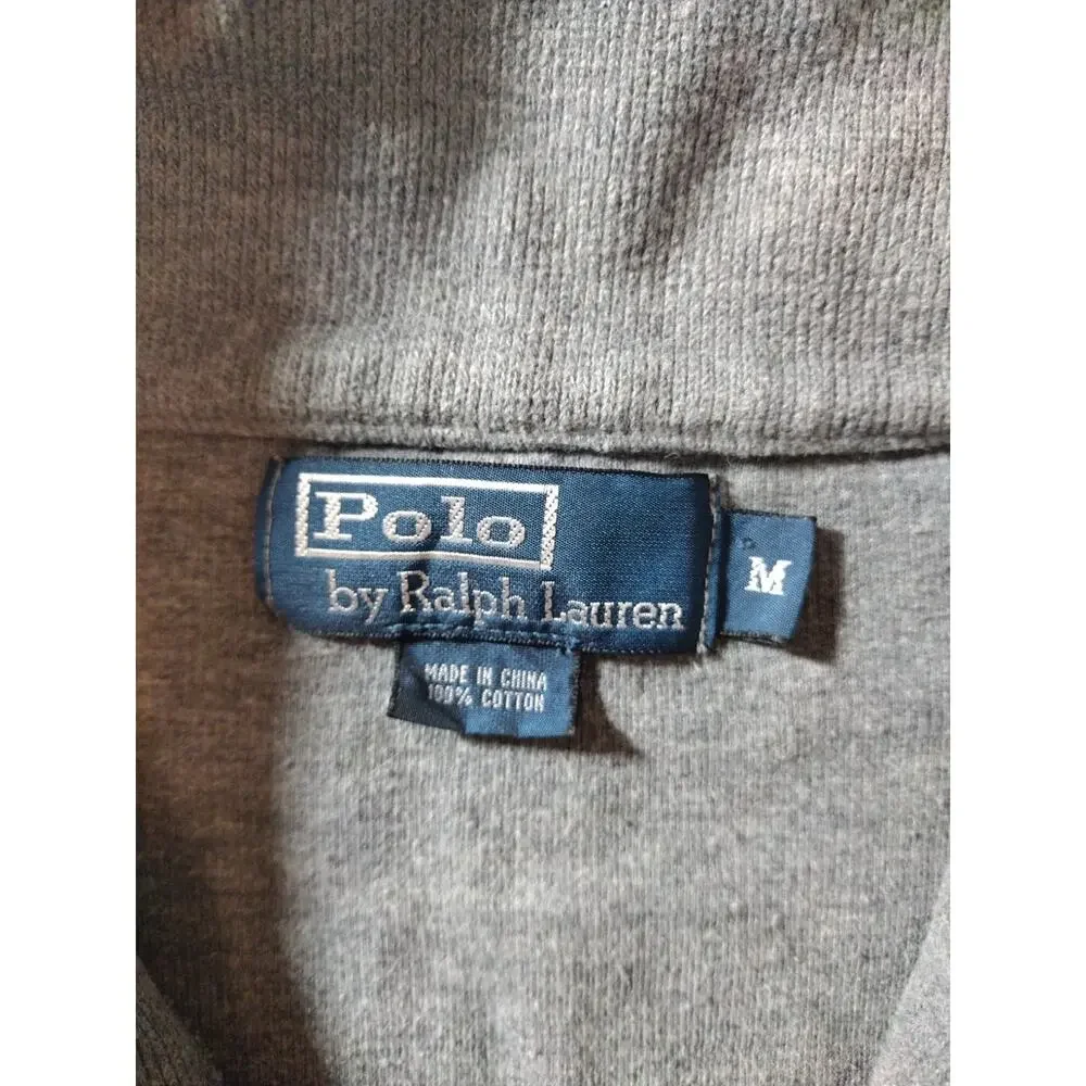 Vtg Polo Ralph Lauren 1/4 Zip Sweater Mens M Gray W/Navy Pony Mock Neck Preppy